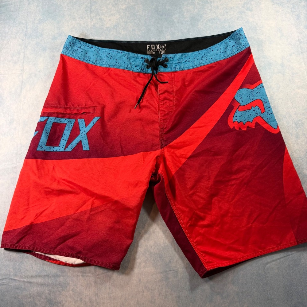 Fox Racing Board Shorts Mens 38 Red Excellent Gradient Logo Swim Trunks